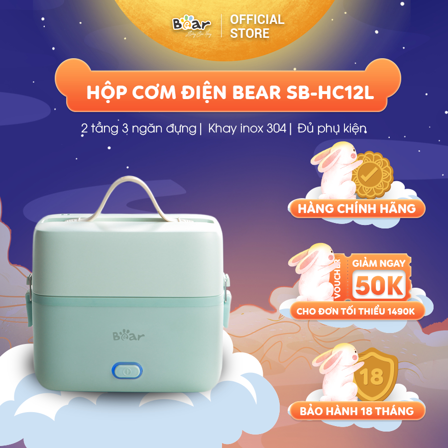 Hộp Cơm Cắm Điện Bear 2 Tầng 3 Ngăn Hâm Nóng Cực Nhanh Inox 304 An Toàn Giữ Nhiệt Chống Trào 1,2L SB-HC12L