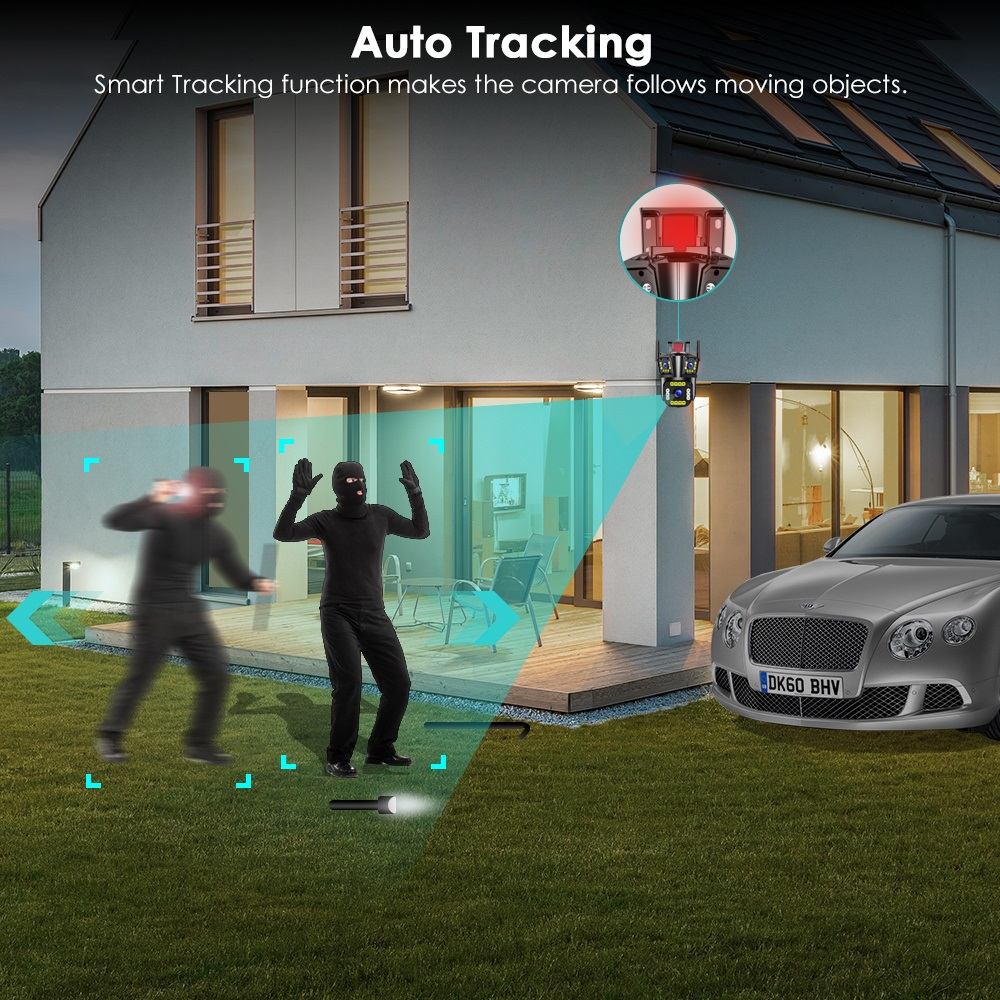 Camera Wifi ngoài trời Siêu nét, Góc rộng - Camera PTZ Xoay 350°, Nhìn đêm có màu, phát hiện chuyển động thông minh