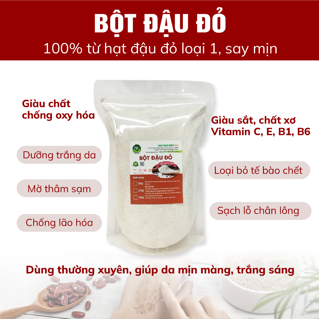 Bột Đậu Đỏ Nguyên Chất dùng đắp mặt nạ ngăn ngừa mụn, dưỡng da trắng mịn 250gr/500gr