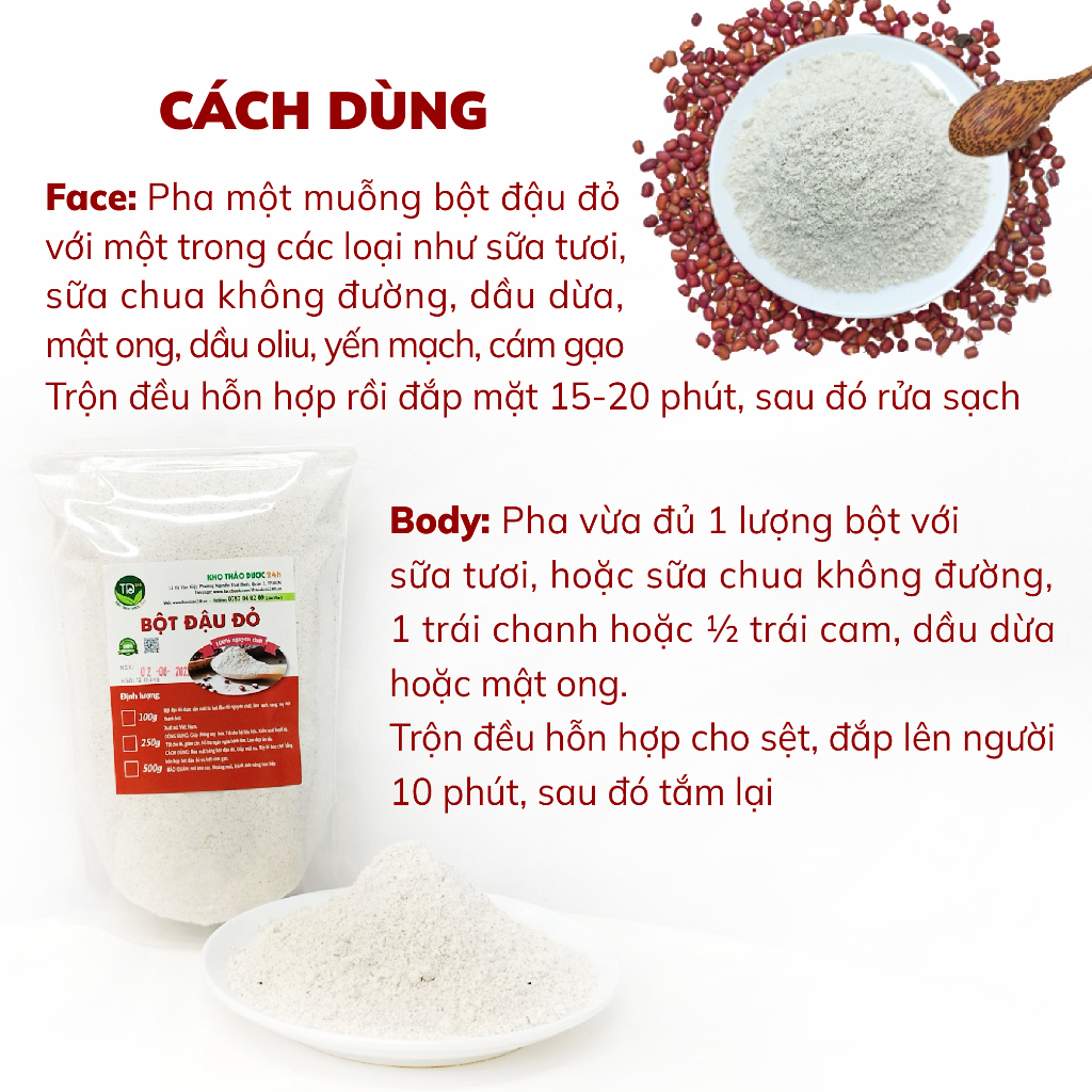 Bột Đậu Đỏ Nguyên Chất dùng đắp mặt nạ ngăn ngừa mụn, dưỡng da trắng mịn 250gr/500gr