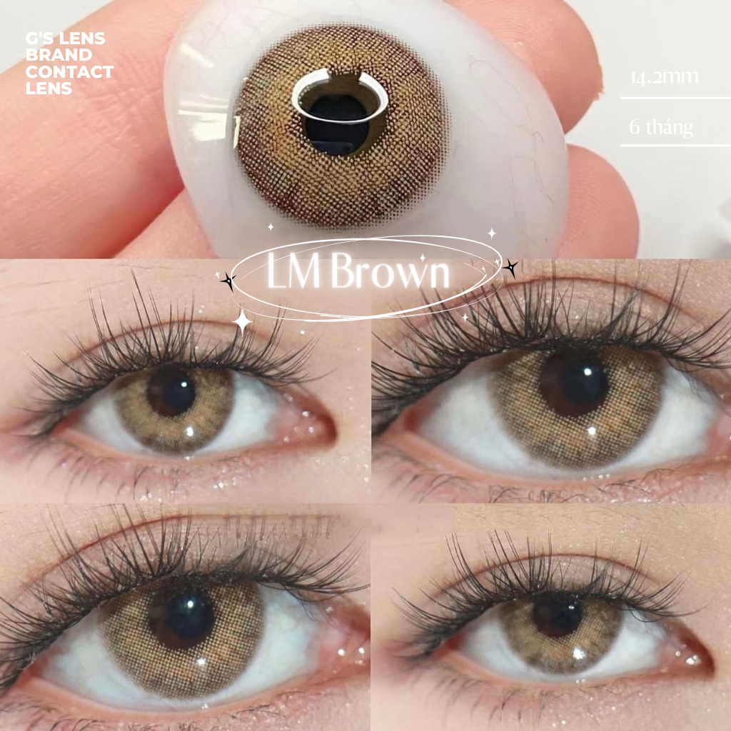 Lens Mắt Kính Áp Tròng Nâu Tây Giãn Nhẹ Size S 14.2mm Có 0 Đến 6 Độ Cận LM2318 Brown G'S LENS