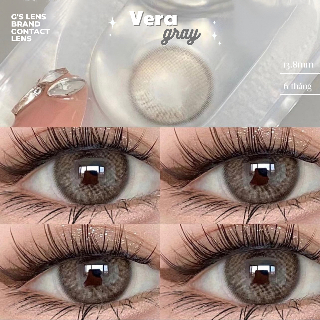 Lens Mắt Kính Áp Tròng Xám Tây Vân Xước VERA GRAY Không Giãn Có Từ 0 Đến 6 Độ Lệch Độ Size XS 14mm - GSLENS