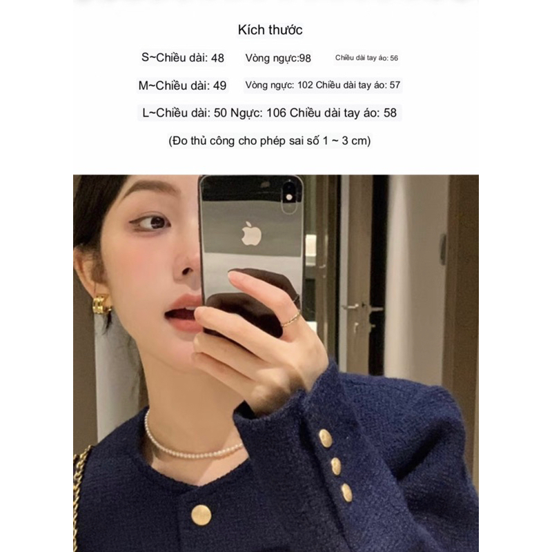 - Áo khoác dạ Tweed màu xanh navy phong cách Retro hàng đẹp Mới 2023