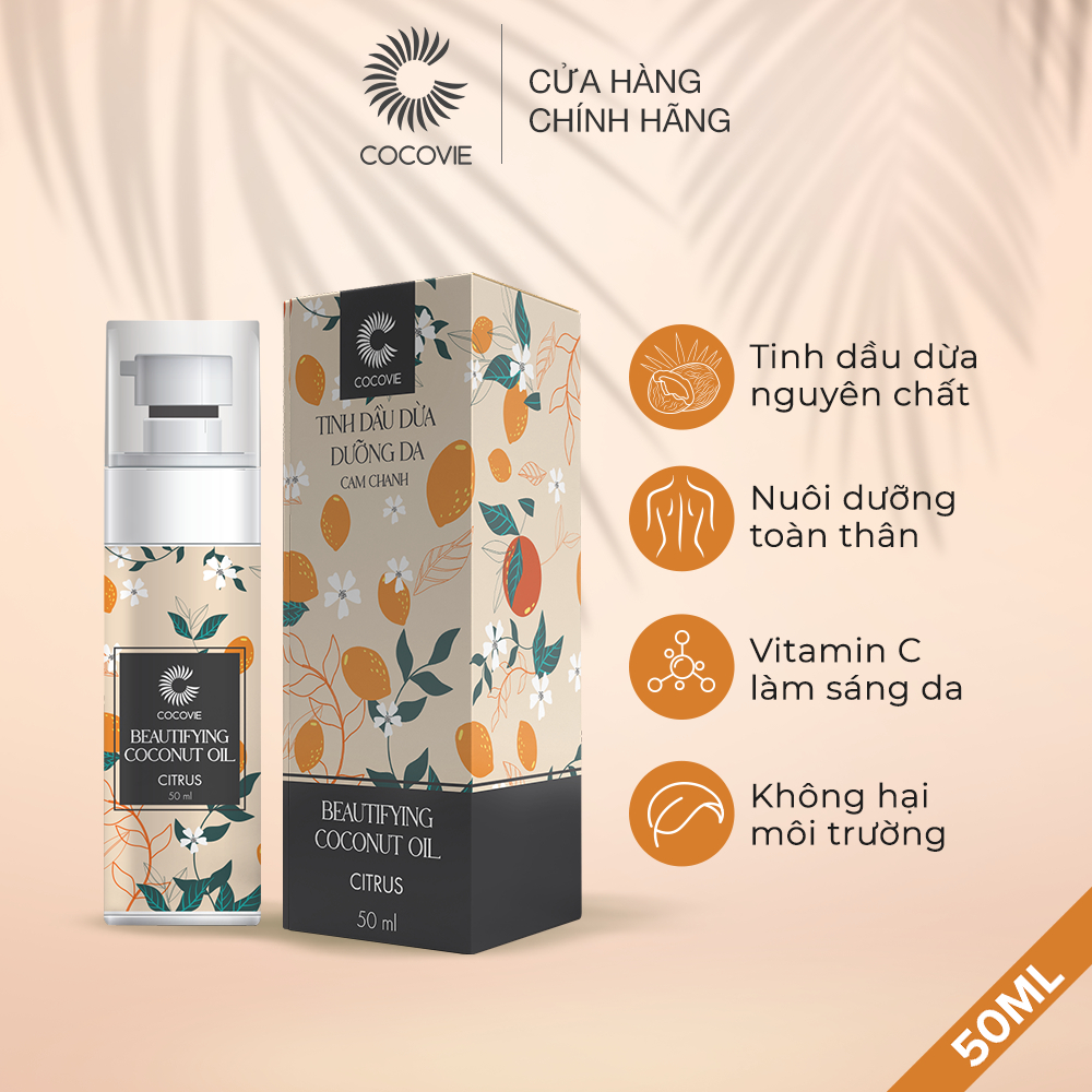 Dầu Dừa Dưỡng Da Cam Chanh Cocovie bổ sung vitamin C nuôi dưỡng sáng da 50ML