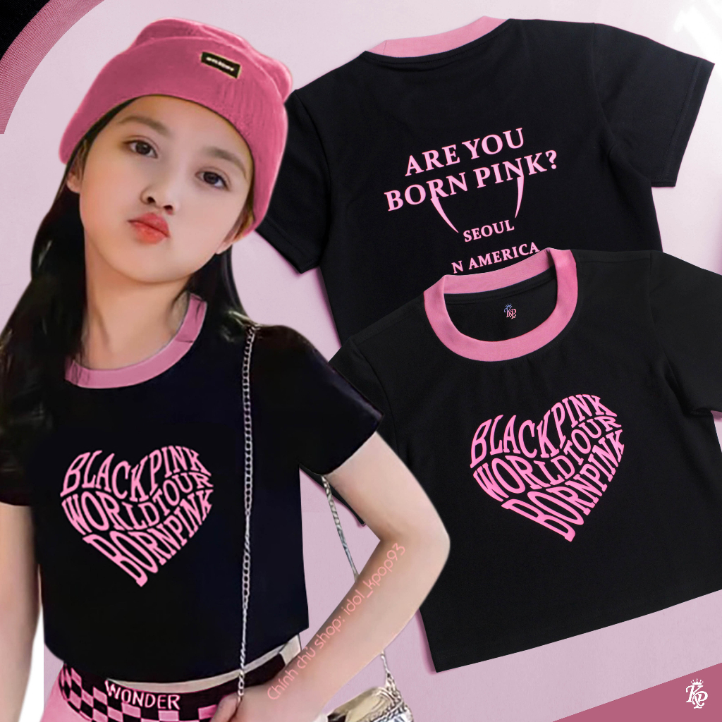 Áo Croptop Bé Gái cực CUTE Blackpink, Trái Tim BornPink WorldTour. Blink,PinkVenom, idolkpop_93