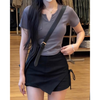 Chân váy bò kaki vạt chéo rút dây hông tôn dáng
