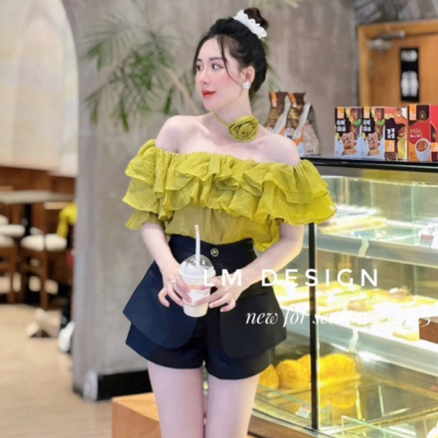 Áo Sơ Mi Voan Trễ Vai Chun Thun Tay Búp Phối Choker Hoa Siêu Gợi Cảm Ulzzang Hồng Nhi Store
