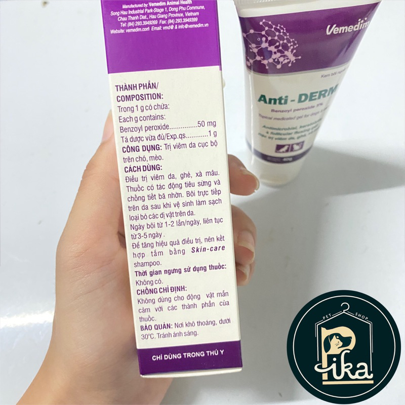 Vemedim DIPTIVET, ANTI -DERM - Thuốc mỡ bôi ngoài da, vết thương, bệnh ngoài da cho chó mèo - Pika Petshop