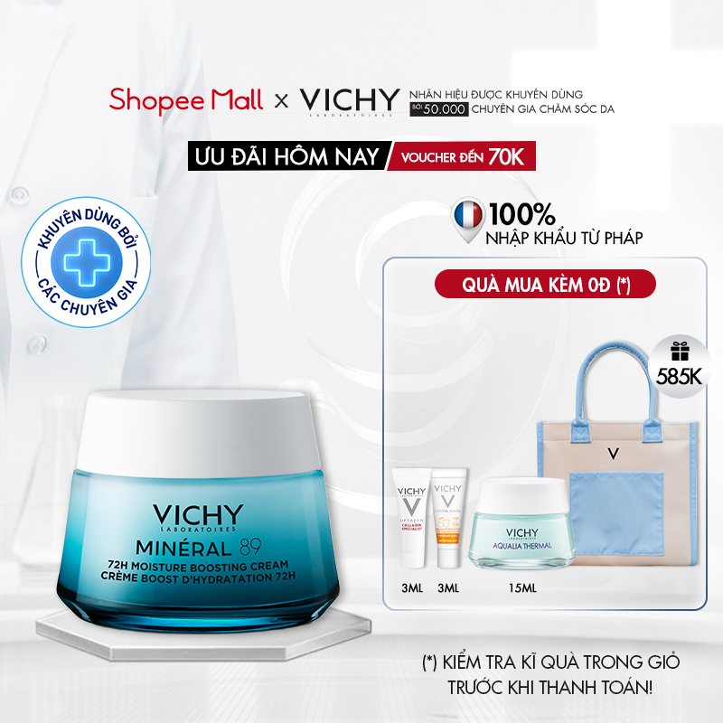 Kem dưỡng phục hồi chuyên sâu và dưỡng ẩm da đến 72h Vichy Mineral 89 50ml