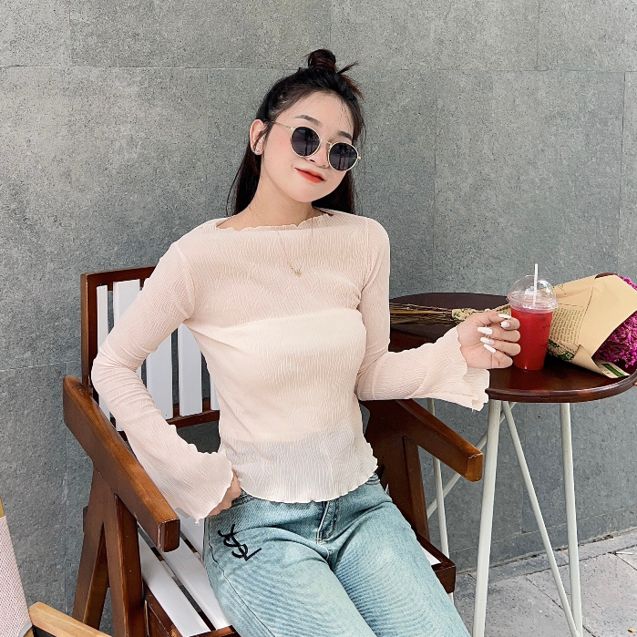 Set áo voan hoa dập li mỏng dài tay tặng kèm áo 2 dây tay xoè nhẹ nhàng xinh xắn Maia Setvoan2271 P6K8
