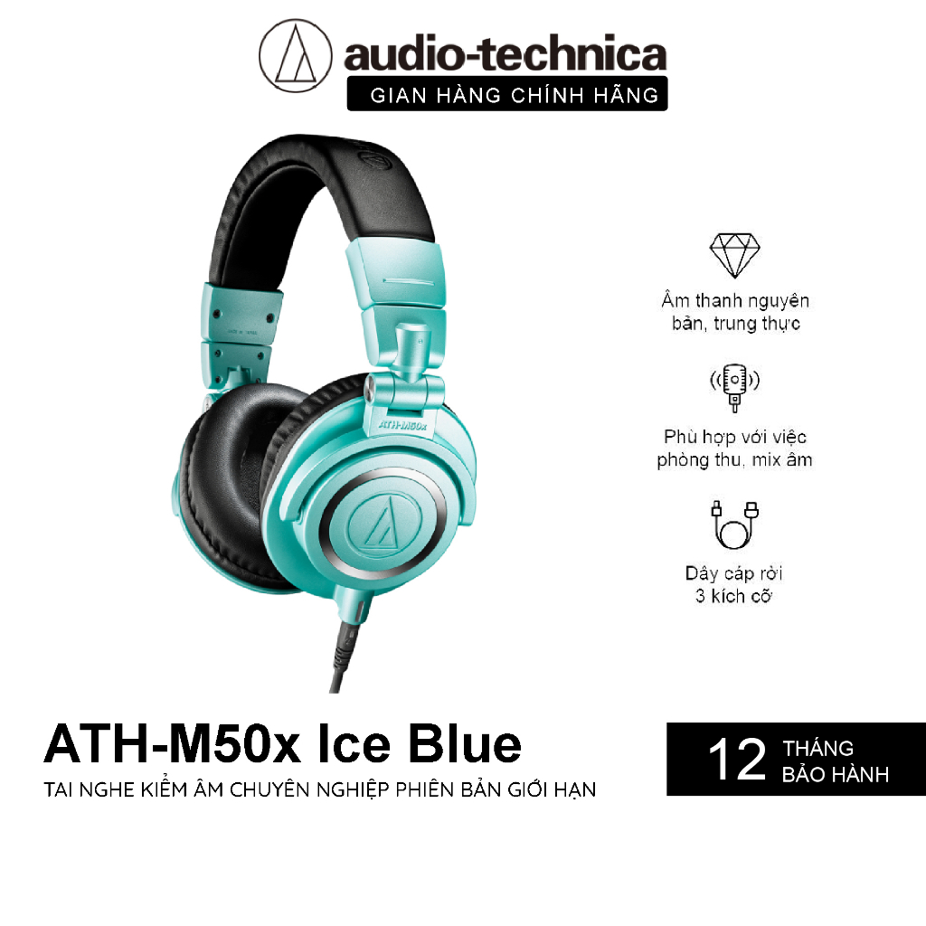 [Phiên bản giới hạn]Tai Nghe Bluetooth Chụp Tai Over-ear Audio Technica ATH-M50x Ice Blue - Hàng Chính Hãng