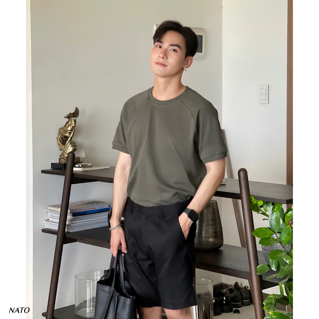 Áo Thun Nam NATO® "Alan - 280Gsm" Embroider/Raglan Áo Phông Trơn Tay Phối Cotton Đẹp Cổ Tròn Basic Đen Trắng Cao Cấp