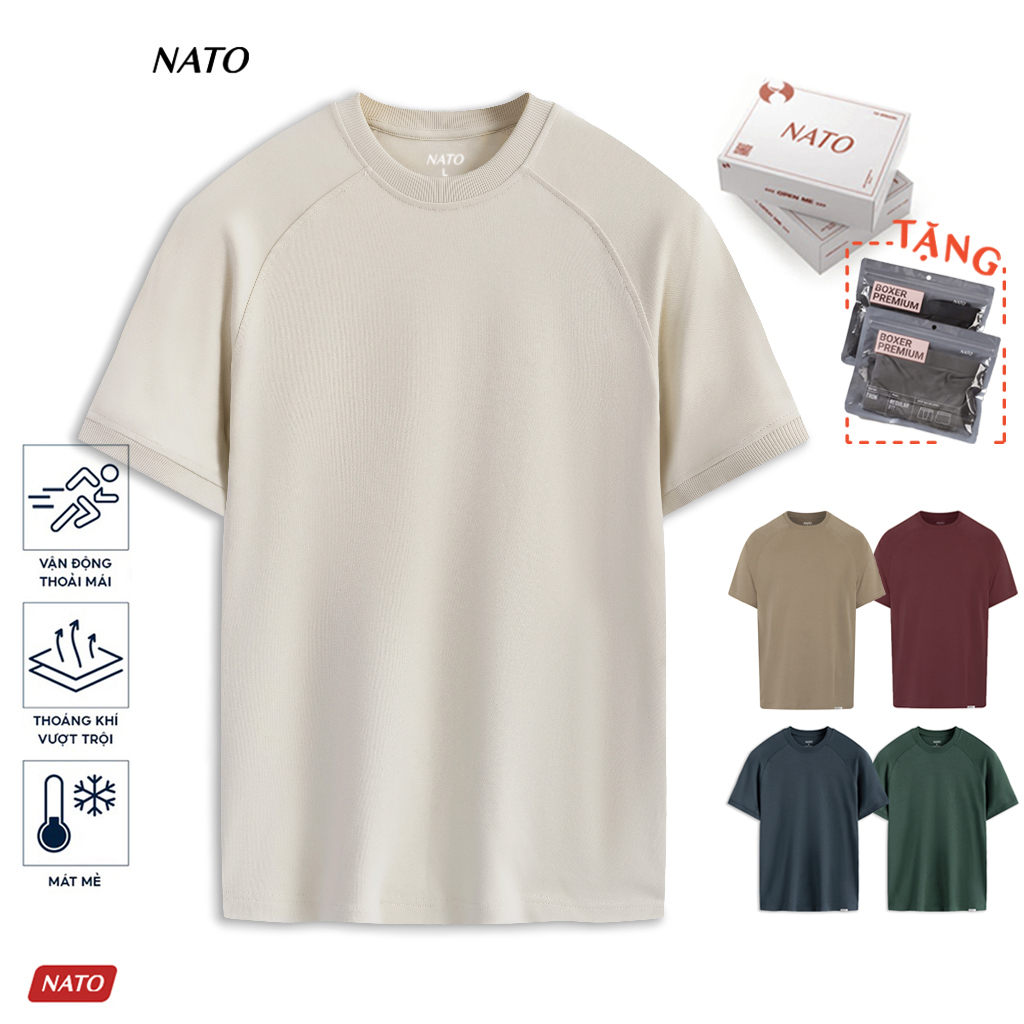 Áo Thun Nam NATO® "Alan - 280Gsm" Embroider/Raglan Áo Phông Trơn Tay Phối Cotton Đẹp Cổ Tròn Basic Đen Trắng Cao Cấp