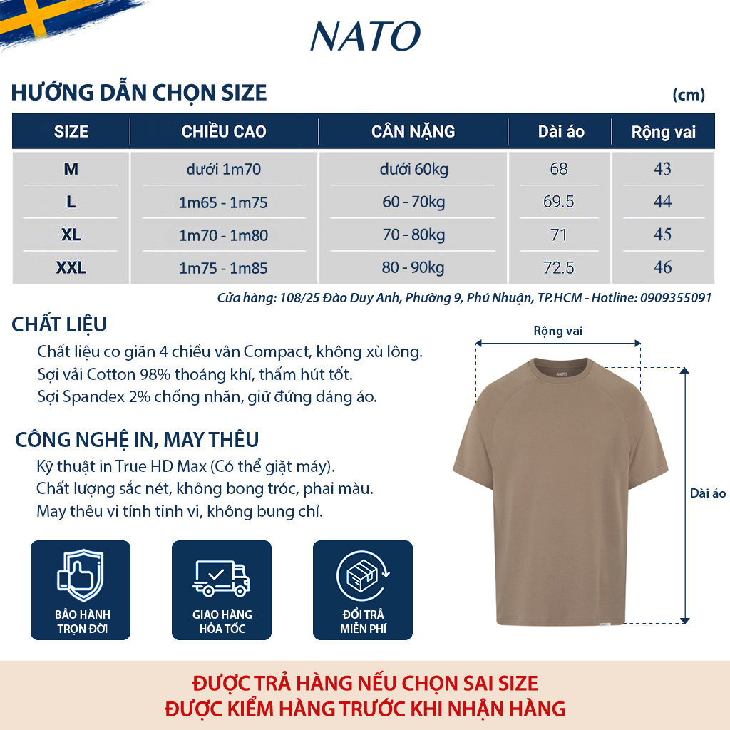 Áo Thun Nam NATO® "Alan - 280Gsm" Embroider/Raglan Áo Phông Trơn Tay Phối Cotton Đẹp Cổ Tròn Basic Đen Trắng Cao Cấp