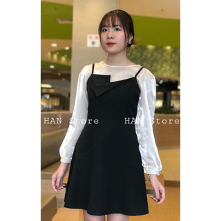 SÉT ĐẦM 2 DÂY PHỐI ÁO DA