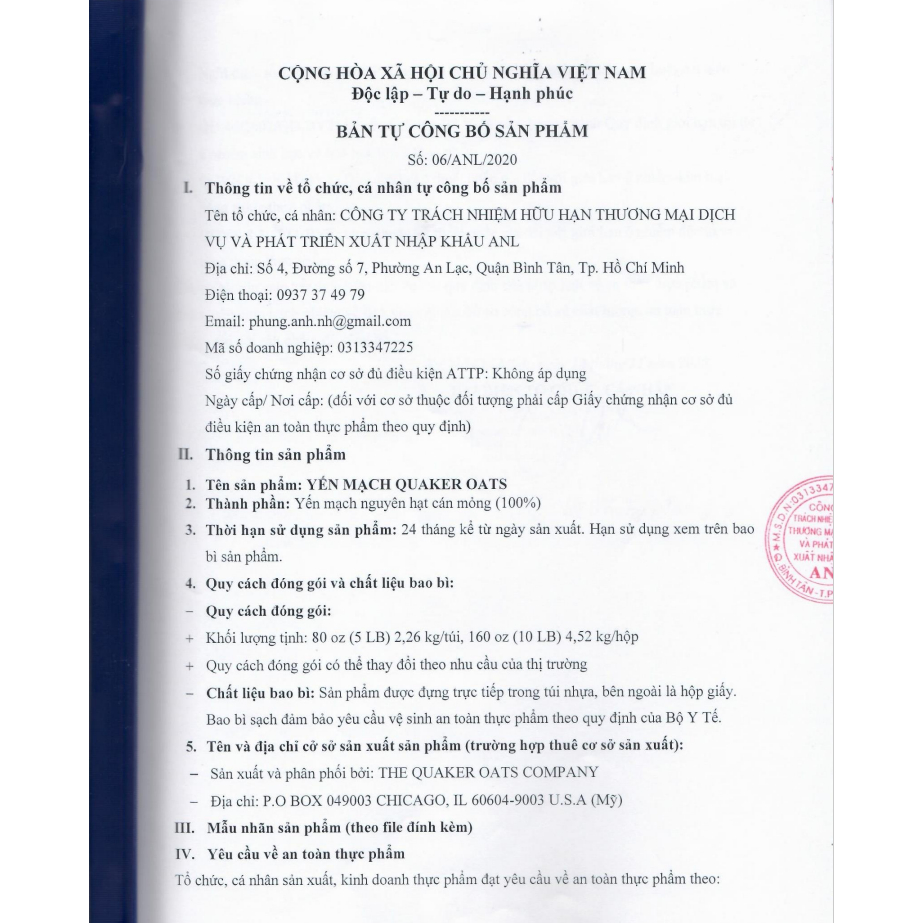 Yến mạch Quaker Oats Old Fashion Quick 1-Minute, 10 Lbs  nhập khẩu Mỹ - Gymstore giúp giảm cân, làm đẹp