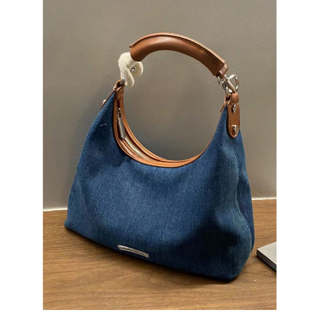 Túi Đeo Vai Nữ Thời Trang Phong Cách Retro Chất Denim Màu Xanh Dương Yu83