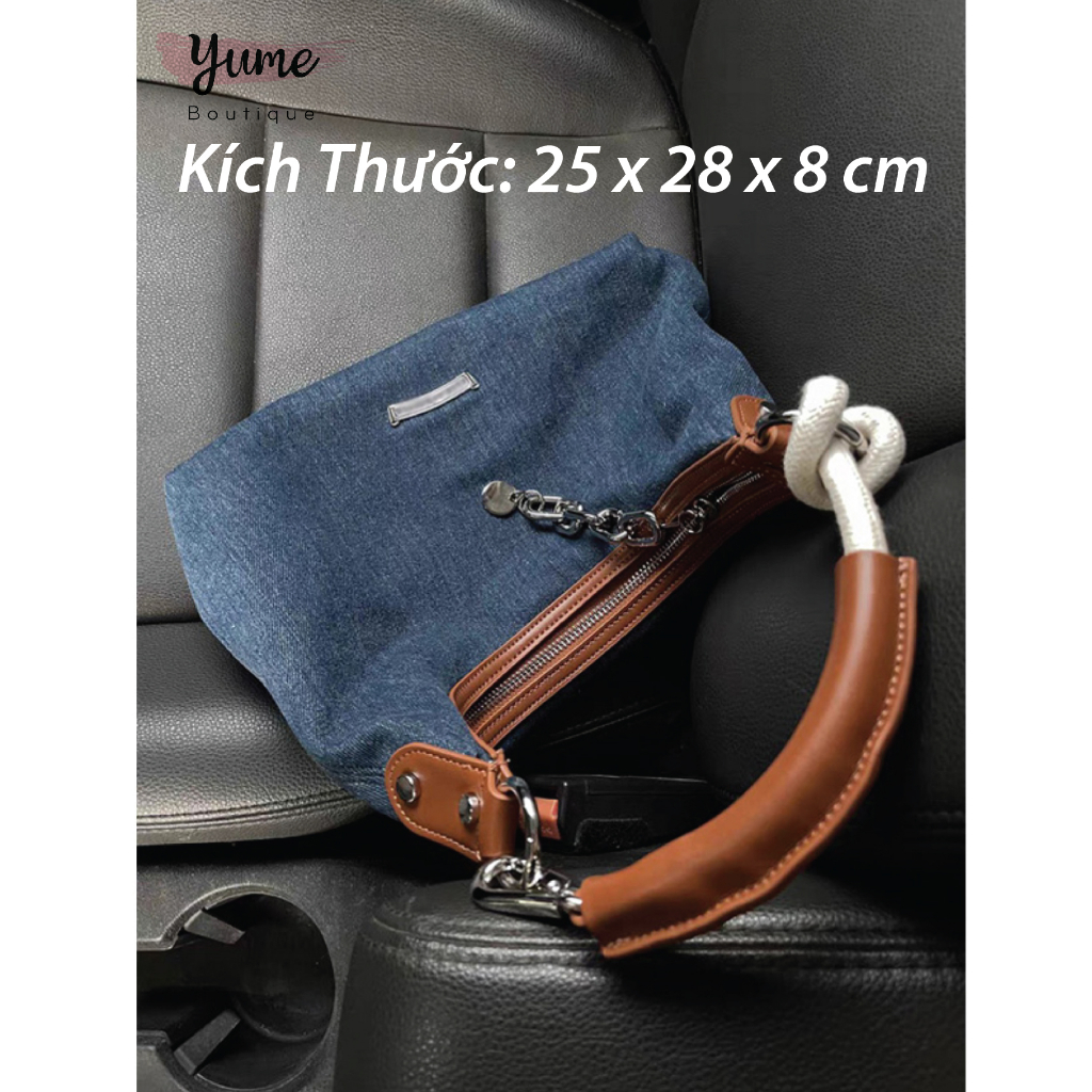 Túi Đeo Vai Nữ Thời Trang Phong Cách Retro Chất Denim Màu Xanh Dương Yu83