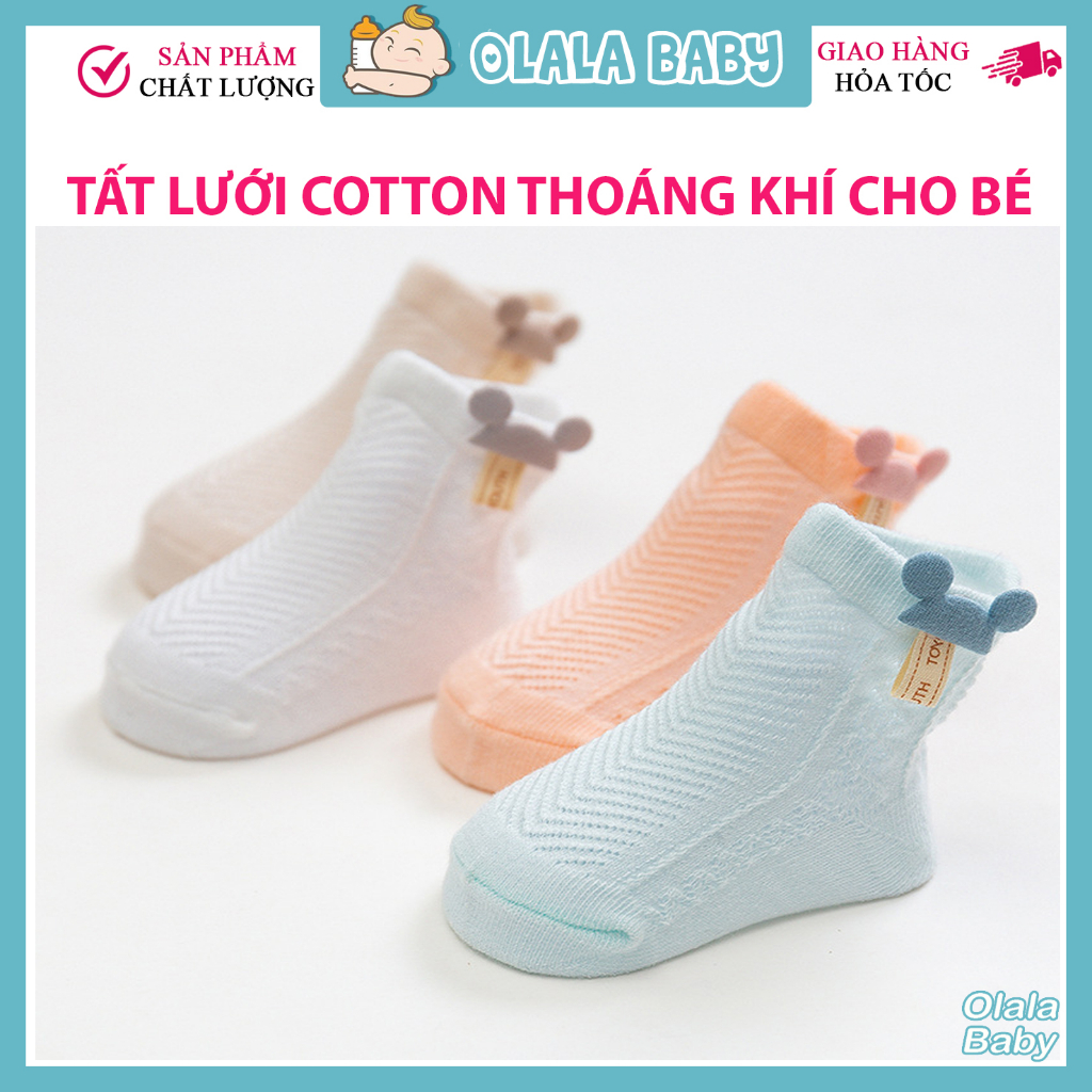 Tất lưới điều hòa cao cổ cotton thoáng khí họa tiết dễ thương cho bé