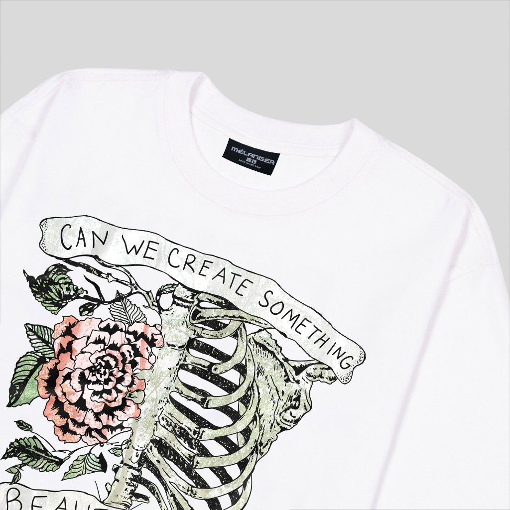 Áo thun tay lỡ Nam,Nữ Mélanger Skull oversize cotton, cổ bo tròn 240gsm thoáng mát