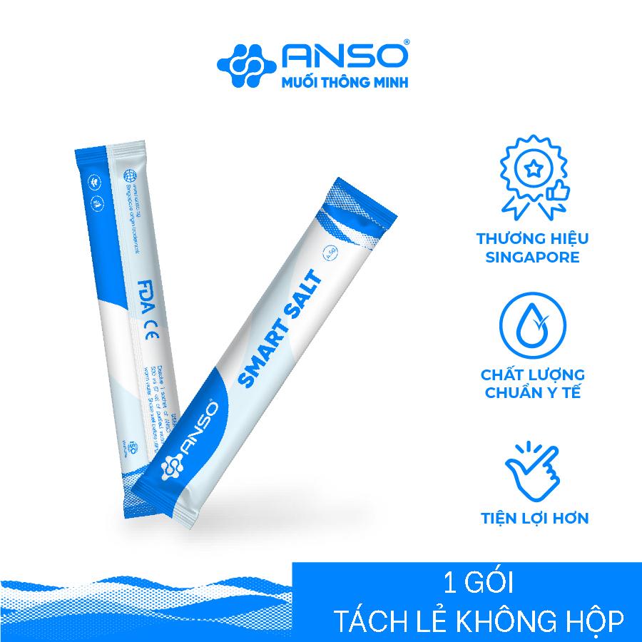 ANSO - Muối thông minh pha nước muối sinh lý dạng gói bảo vệ đường hô hấp (lẻ 1 gói) - 1AN