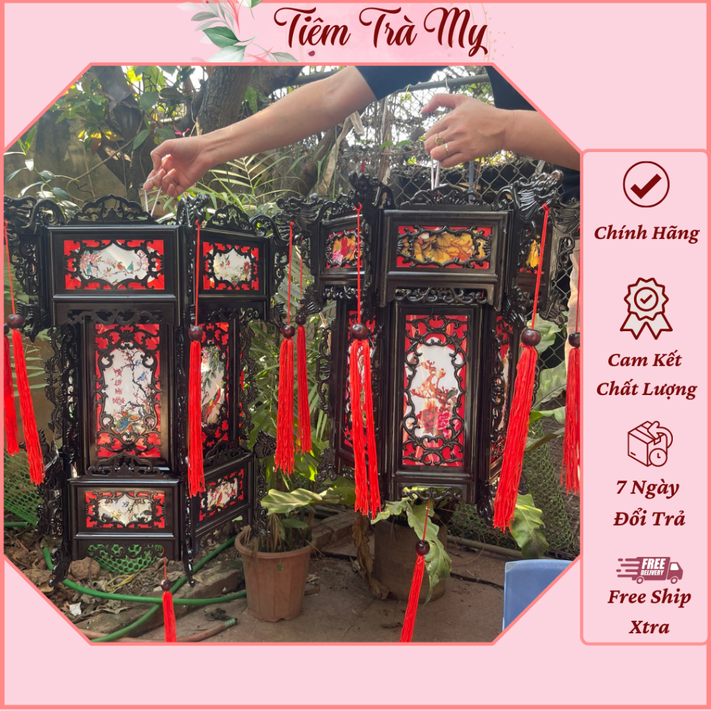 Đèn Lồng Treo Tết thời thượng ,Đèn Lồng Nhựa Giả Gỗ kích tấc 60x60 | Tiệm Trà My - mã TM084