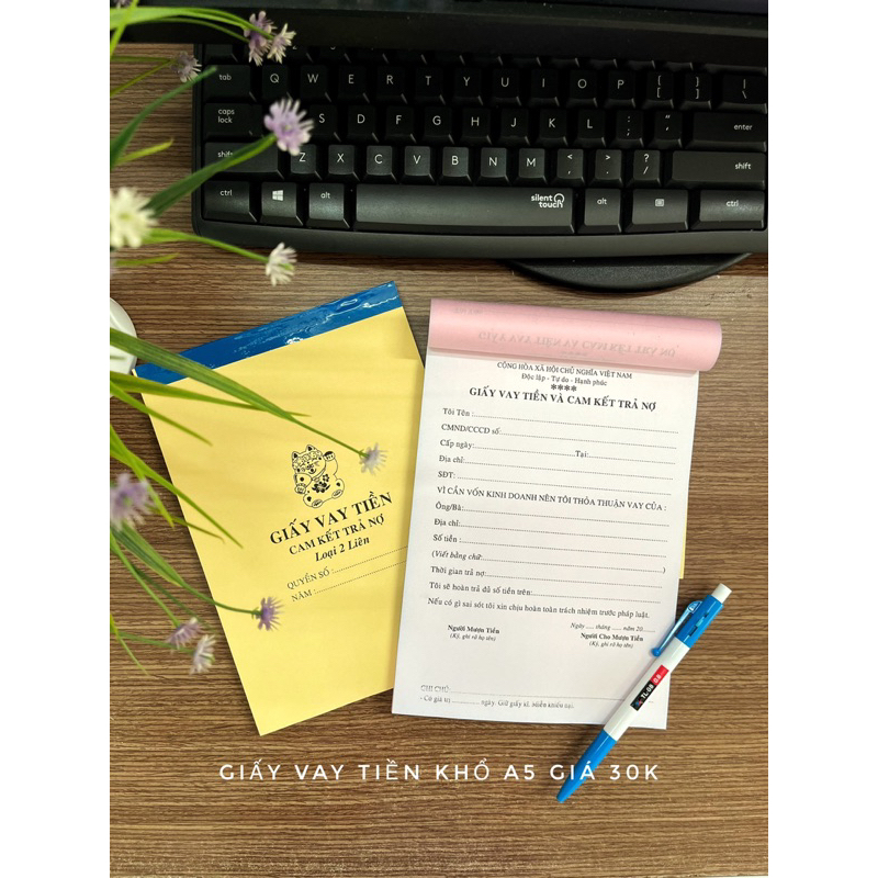 GIẤY VAY TIỀN KHỔ A5, 2 LIÊN 100 tờ/quyển