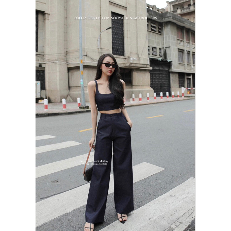 𝐒𝐨𝐨𝐲𝐚 𝐃𝐞𝐧𝐢𝐦 𝐓𝐫𝐨𝐮𝐬𝐞𝐫𝐬 - Set Denim Dây Mảnh