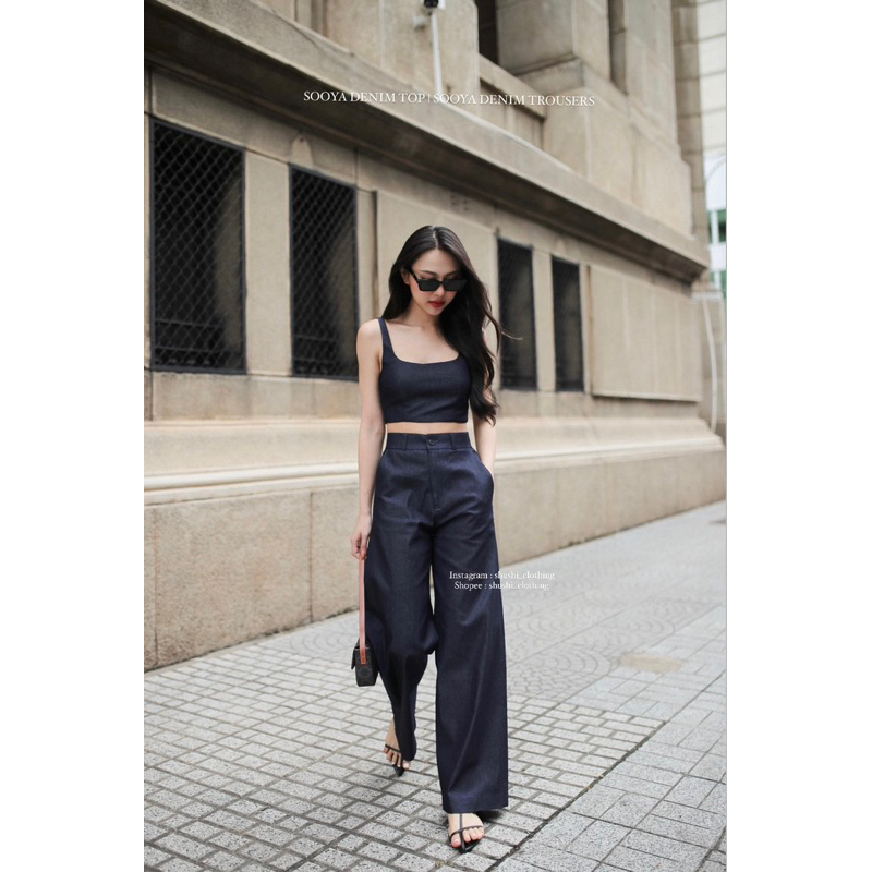 𝐒𝐨𝐨𝐲𝐚 𝐃𝐞𝐧𝐢𝐦 𝐓𝐫𝐨𝐮𝐬𝐞𝐫𝐬 - Set Denim Dây Mảnh