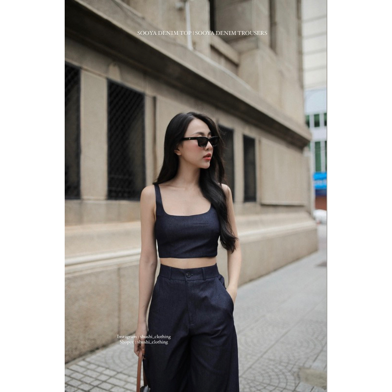 𝐒𝐨𝐨𝐲𝐚 𝐃𝐞𝐧𝐢𝐦 𝐓𝐫𝐨𝐮𝐬𝐞𝐫𝐬 - Set Denim Dây Mảnh