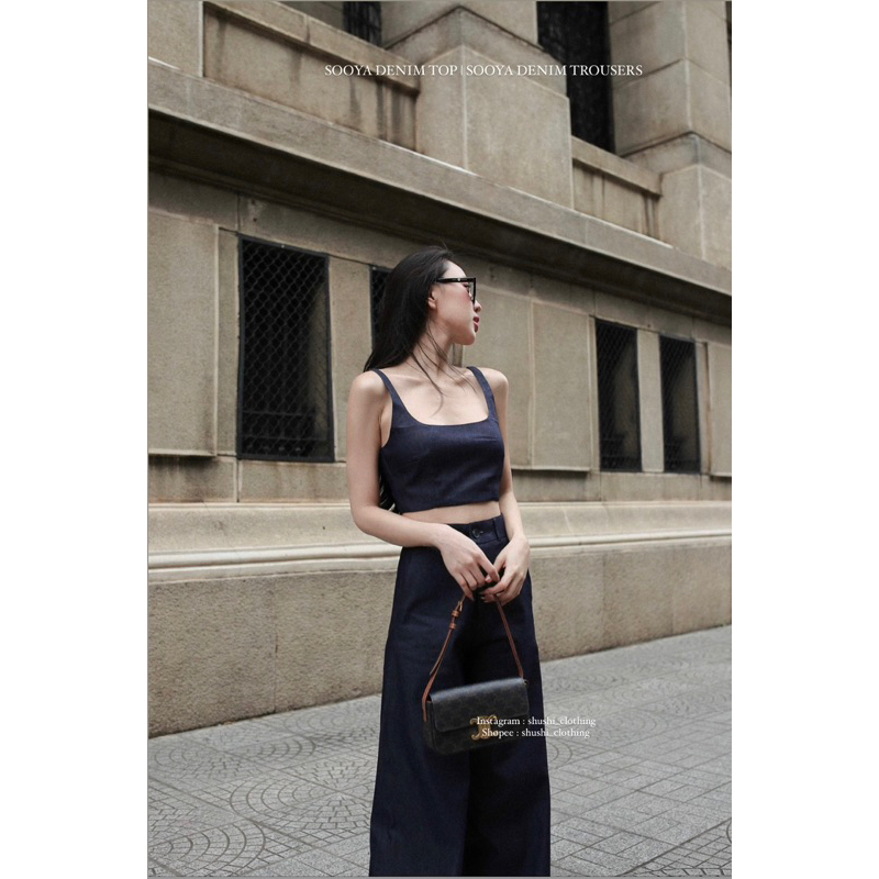 𝐒𝐨𝐨𝐲𝐚 𝐃𝐞𝐧𝐢𝐦 𝐓𝐫𝐨𝐮𝐬𝐞𝐫𝐬 - Set Denim Dây Mảnh