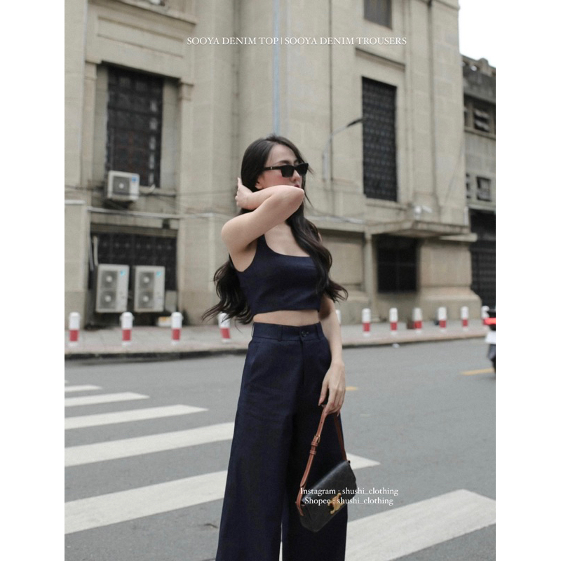 𝐒𝐨𝐨𝐲𝐚 𝐃𝐞𝐧𝐢𝐦 𝐓𝐫𝐨𝐮𝐬𝐞𝐫𝐬 - Set Denim Dây Mảnh