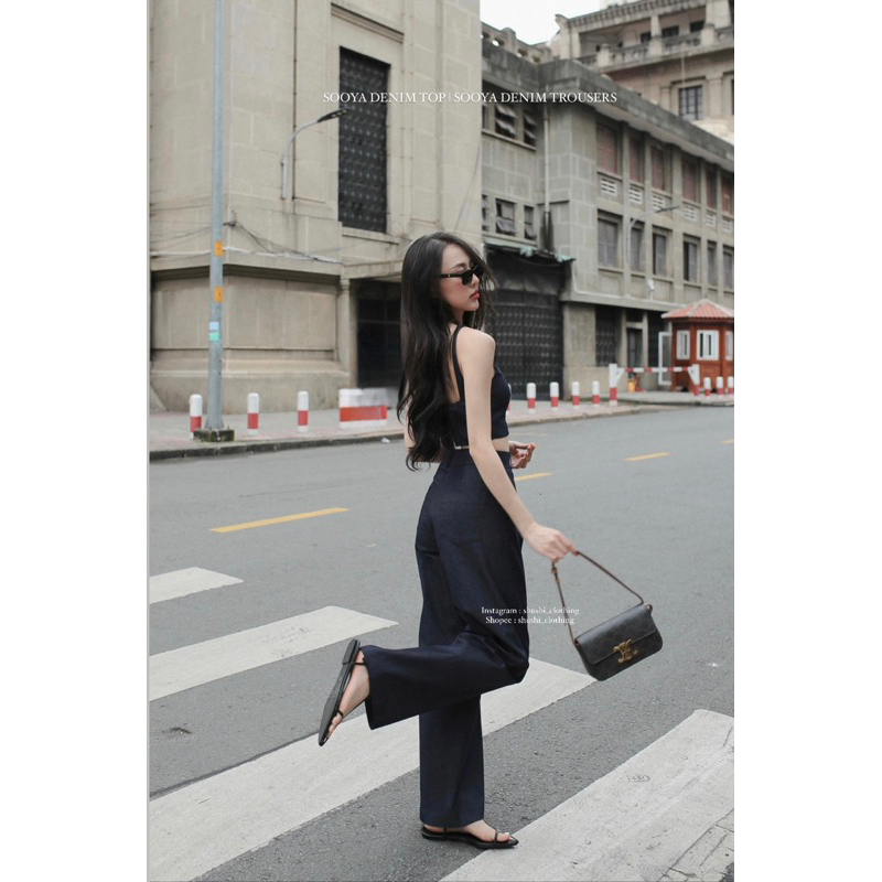𝐒𝐨𝐨𝐲𝐚 𝐃𝐞𝐧𝐢𝐦 𝐓𝐫𝐨𝐮𝐬𝐞𝐫𝐬 - Set Denim Dây Mảnh