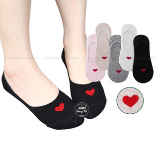 Set 5 đôi tất nữ lười họa tiết trái tim, vớ lười nữ chất liệu cotton êm chân thoáng khí kháng khuẩn -LUOITRAITIM-CB5