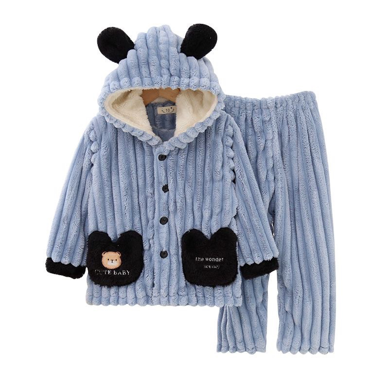 Bộ Ngủ Gấu Nâu Dễ Thương Có Mũ Siêu Dày Dặn