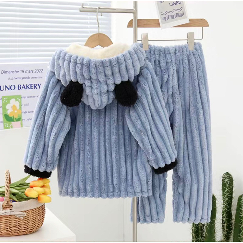 Bộ Ngủ Gấu Nâu Dễ Thương Có Mũ Siêu Dày Dặn