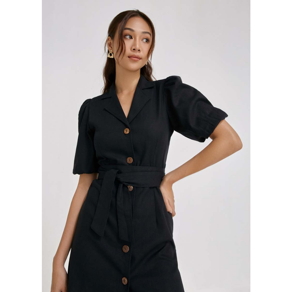 Đầm cổ vest nữ YV LE & CO màu đen hiện đại