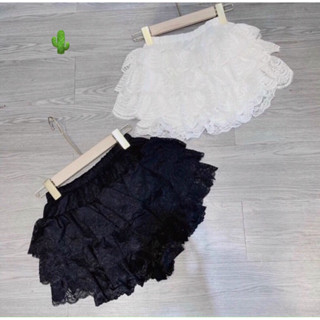 Chân Váy Ren 3 Tầng Có Lót Quần Lưng Thun Chân váy Lẻ ren tầng xếp ly dáng ngắn cạp chun siêu xinh freesize dưới 52kg
