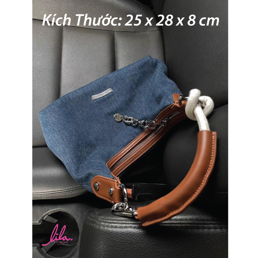 Túi Đeo Vai Nữ Thời Trang Phong Cách Retro Chất Denim Màu Xanh Dương Lila83