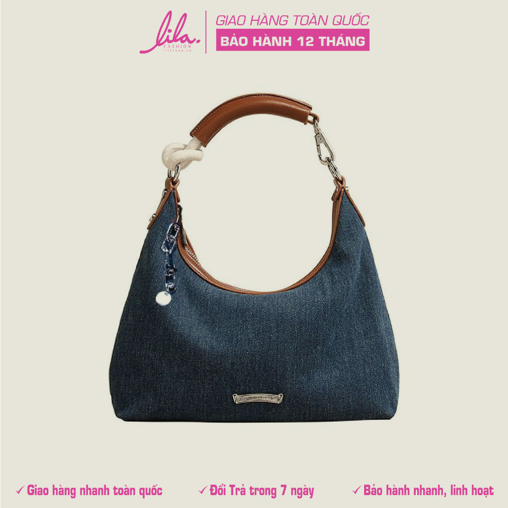 Túi Đeo Vai Nữ Thời Trang Phong Cách Retro Chất Denim Màu Xanh Dương Lila83