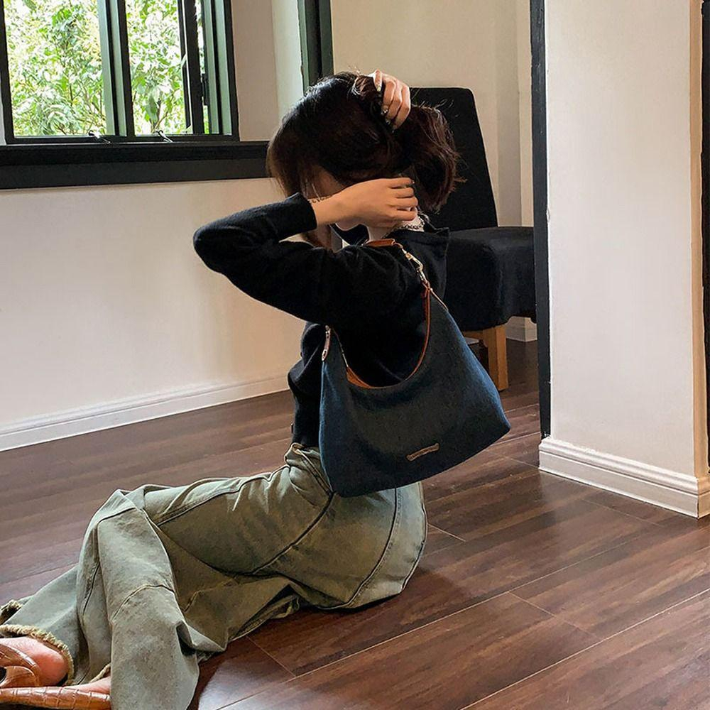 Túi Đeo Vai Nữ Thời Trang Phong Cách Retro Chất Denim Màu Xanh Dương Lila83