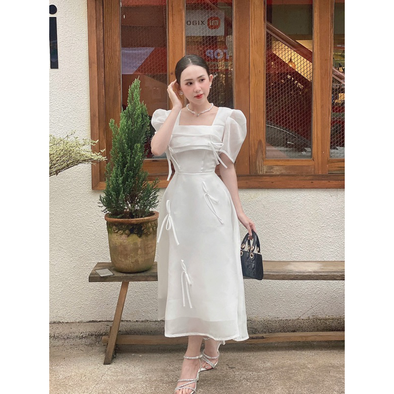 Đầm Cổ Vuông Nơ