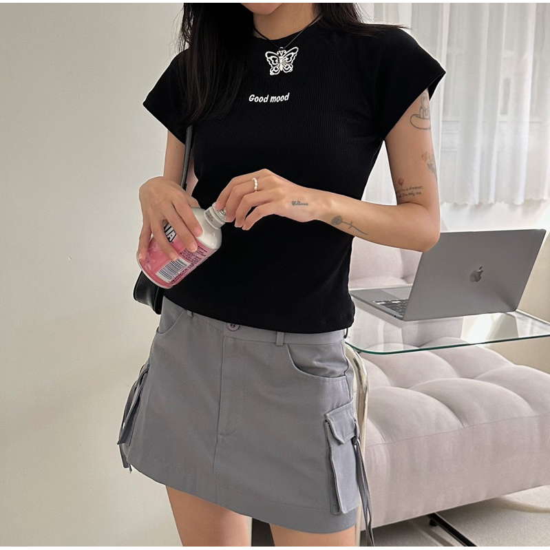 𝐁𝐚𝐛𝐲 𝐓𝐞𝐞 𝐆𝐨𝐨𝐝𝐦𝐨𝐨𝐝 SAPOCHE thun gân hình thêu dáng Y2k