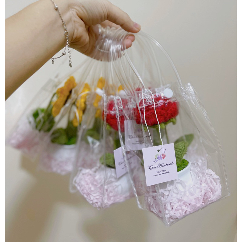 Chậu Hoa mini bằng len Handmade làm quà tặng/trang trí