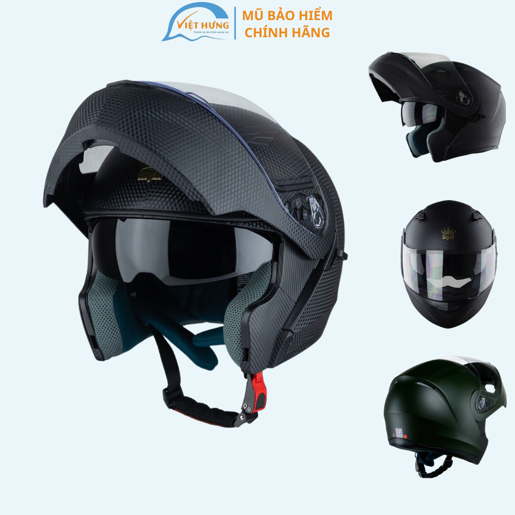 Mũ Bảo Hiểm Lật Hàm 2 Kính Royal M179 Vân Carbon - Hàng Chính Hãng - Bảo Hành 12 Tháng