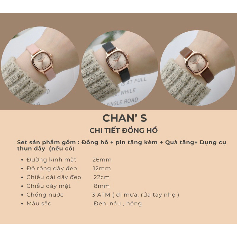 Đồng hồ nữ NAIDU vintage chính hãng mặt vuông phong cách Hàn Quốc viền kim loại dây da phối màu trẻ trung
