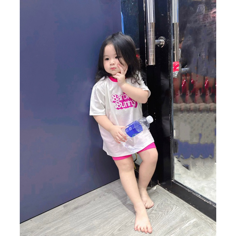 Bộ quần áo thun barbei + quần legging cho bé gái , set áo phông quần đùi cho trẻ em unisex , Kid_genz