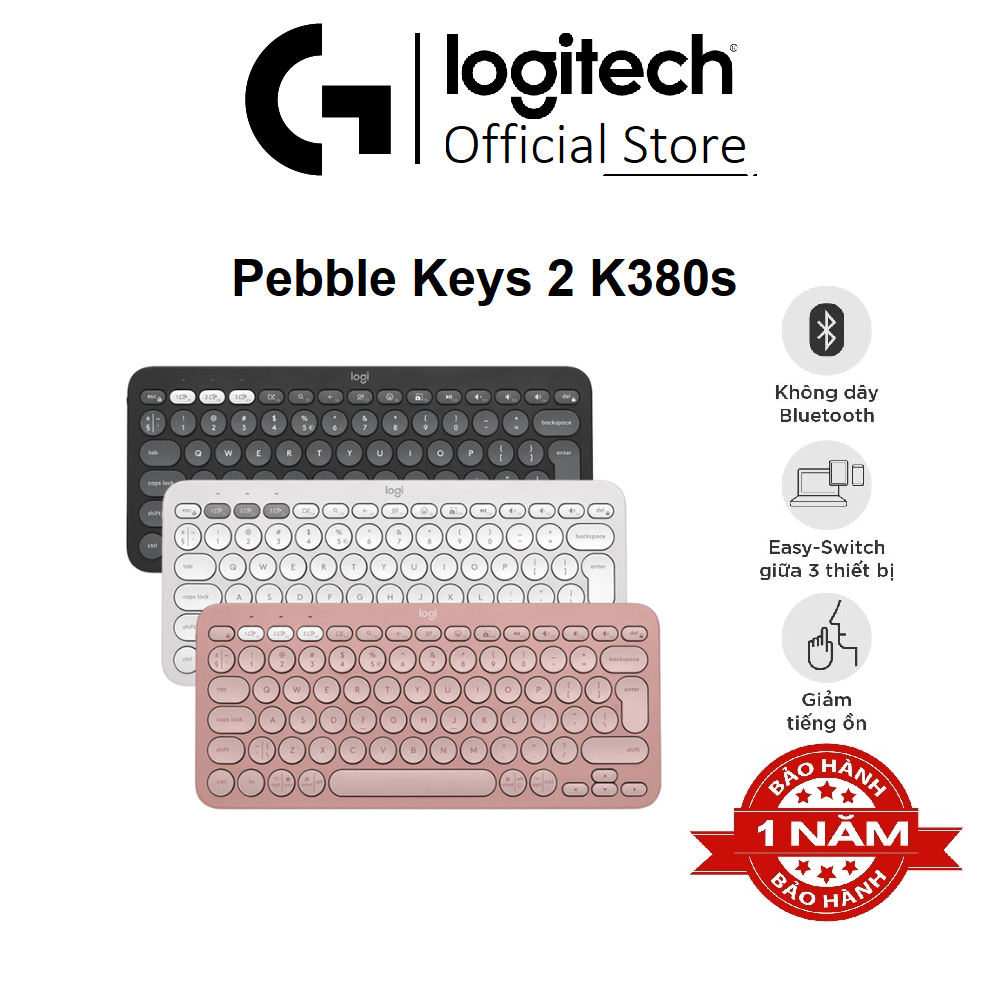 Bàn phím không dây K380S Pebble Keys 2 Kết nối Bluetooth/ Usb bolt mỏng, tối giản với các phím có thể tùy chỉnh.