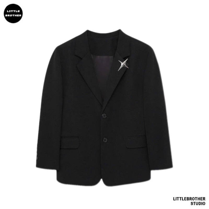Áo khoác blazer Littlebrother 2 lớp from rộng độn vai tay dài tặng kèm phụ kiện ngôi sao