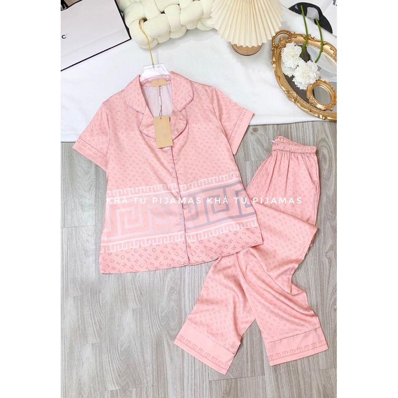 Bộ lụa cao cấp mặc nhà hãng Lapeony tay cộc quần dài